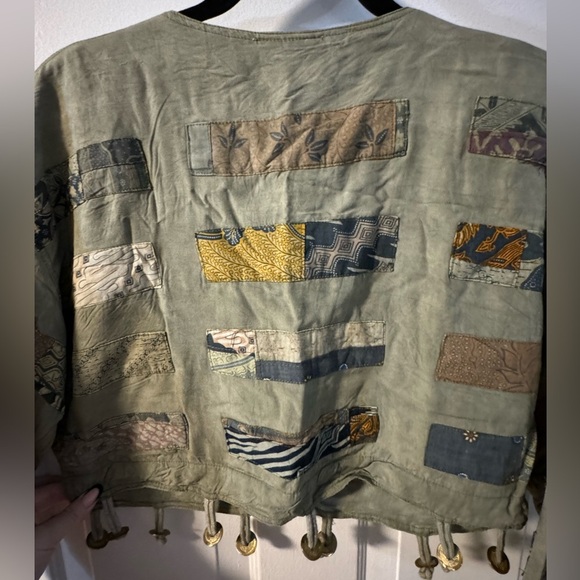 Vintage Patchwork Cropped Jacket Boho Hippie Colorful Nativewear Designs Sage SM - Picture 13 of 16